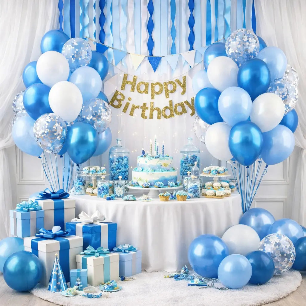 Blau-Weisses Ballon-Deko Set 52-teilig – Hellblau & Silber Celestial Art