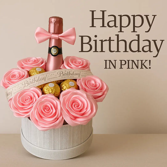 Geschenkbox „Rosé Moments – Rosen, Pralinen & Mini-Prosecco Celestial Art
