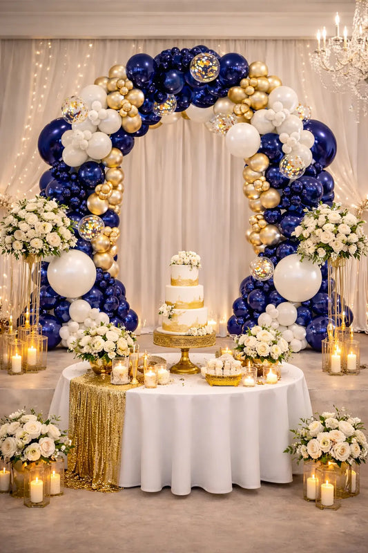 Ballonbogen Deko-Set 109-teilig – Marineblau, Weiss & Gold Celestial Art