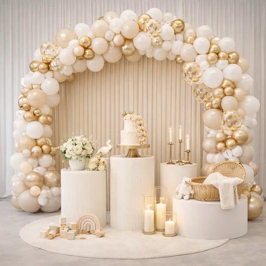 81-teiliges Ballonbogen-Set in Weiss & Gold – Elegante Deko für Taufe & Baby Shower Celestial Art