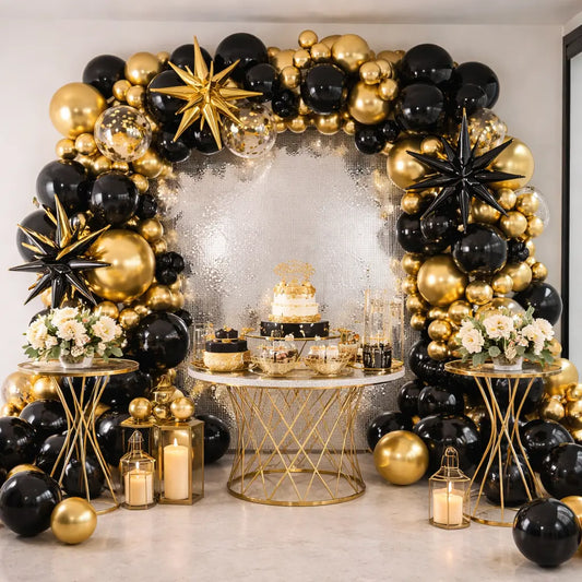 Ballonbogen Deko-Set 111-teilig – Schwarz & Gold Celestial Art