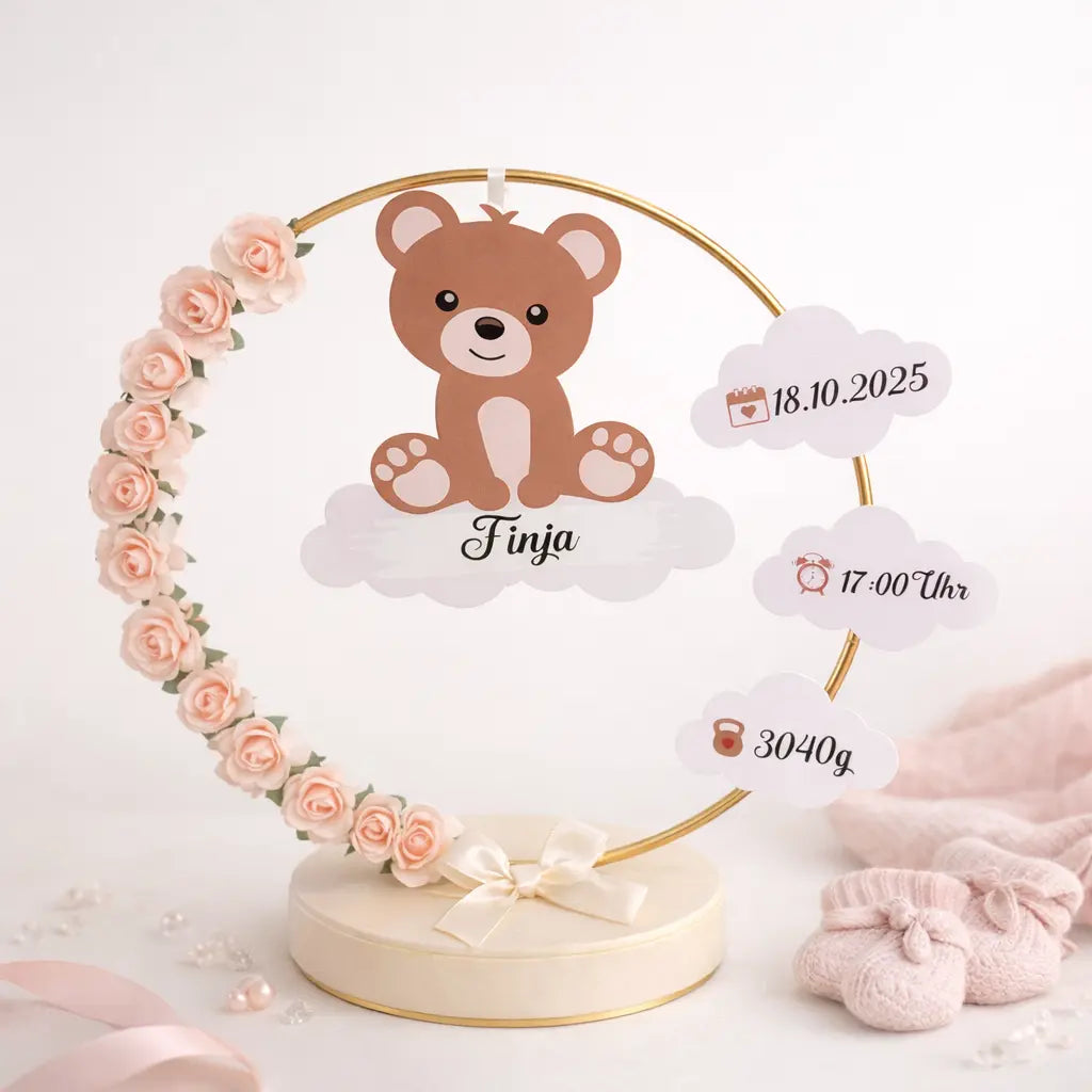 Personalisierter Geburtsring Teddy auf Wolke Celestial Art