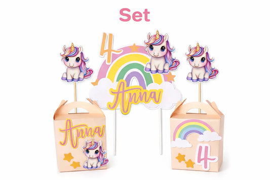 Unicorn Birthday Set für 6 Kinder – Personalisiert (13-teilig) Celestial Art
